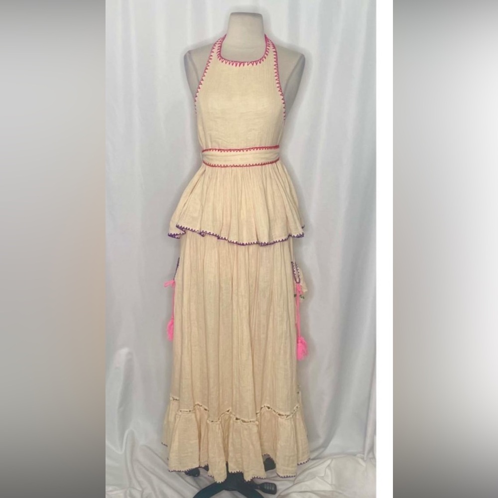 Free People Elegant Cream Maxi skirt set with Colorful Accents - Picture 6 of 9